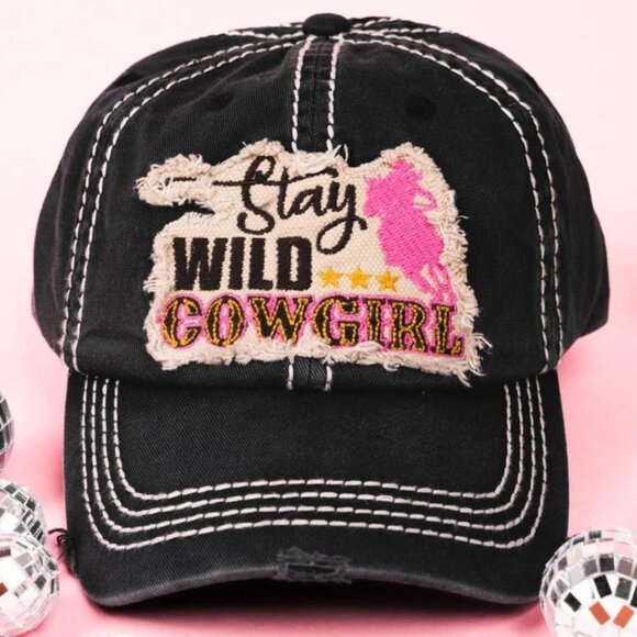 KBETHOS Stay Wild Cowgirl Black Distressed Baseball Cap Hat NWT - Picture 1 of 3